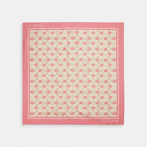NWT Coach Outlet Signature Heart Print Silk scarf  Bandana - Picture 1 of 5